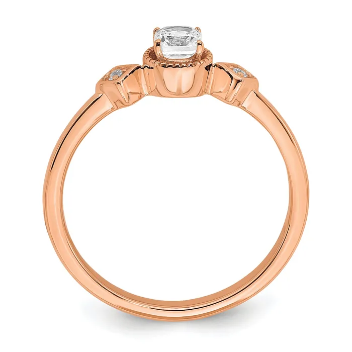 025ct CZ Solid Real 14k Rose Polish Petite Beaded Edge Cushion Complete Dia Ring Goldia Rings