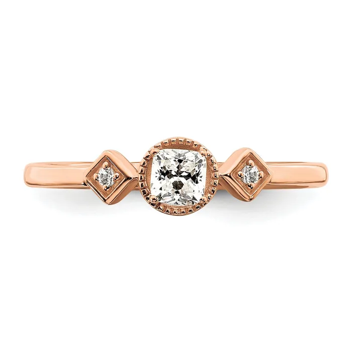 025ct CZ Solid Real 14k Rose Polish Petite Beaded Edge Cushion Complete Dia Ring Goldia Rings