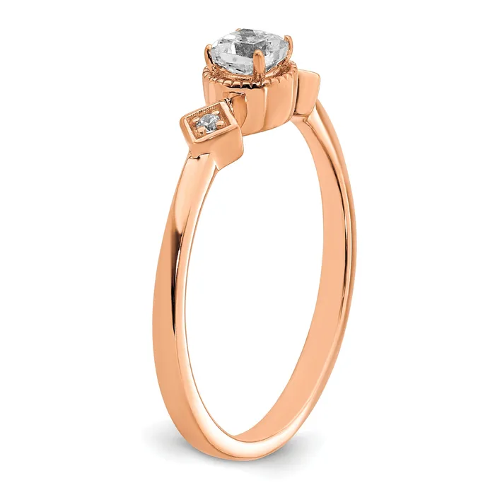 025ct CZ Solid Real 14k Rose Polish Petite Beaded Edge Cushion Complete Dia Ring Goldia Rings