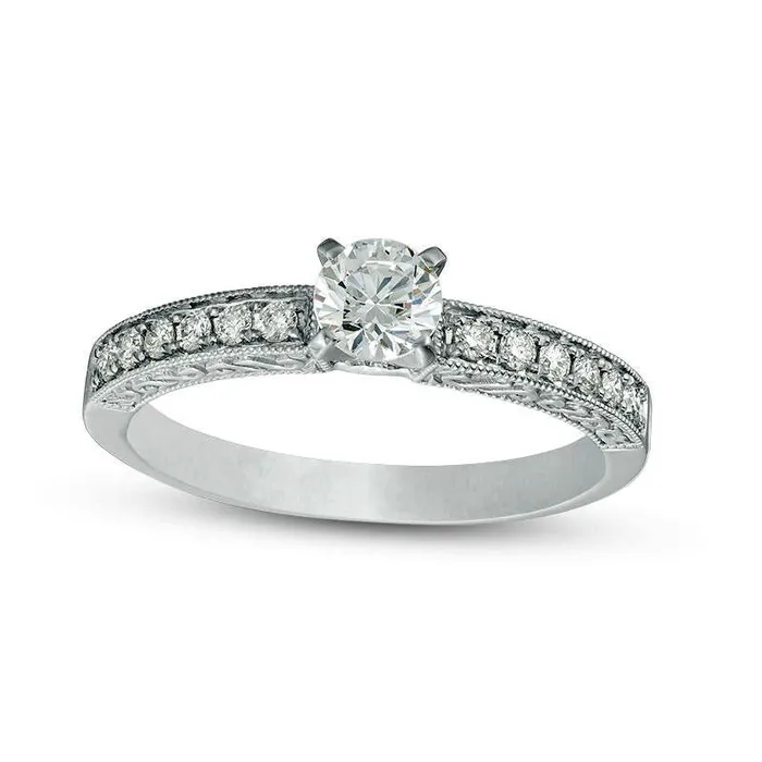 050 CT TW Certified Natural Diamond Filigree Antique VintageStyle Engagement Ring in Solid 14K White Gold II1 Goldia Rings 050 CT TW Certified Natural Diamond Filigree Antique VintageStyle Engagement Ring in Solid 14K White Gold II1 Goldia Rings