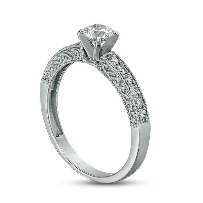 050 CT TW Certified Natural Diamond Filigree Antique VintageStyle Engagement Ring in Solid 14K White Gold II1 Goldia Rings 050 CT TW Certified Natural Diamond Filigree Antique VintageStyle Engagement Ring in Solid 14K White Gold II1 Goldia Rings