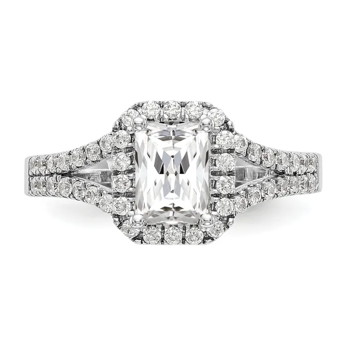 075ct CZ Solid Real 14K White Gold Emerald Halo Engagement Ring Goldia Rings
