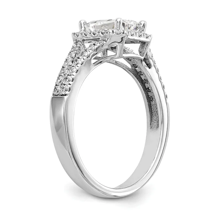 075ct CZ Solid Real 14K White Gold Emerald Halo Engagement Ring Goldia Rings