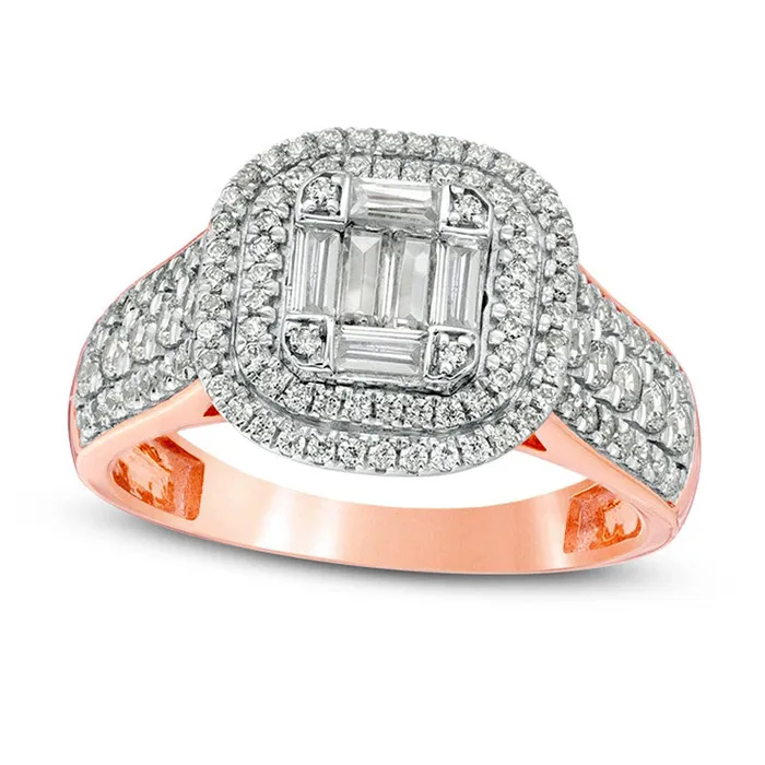 10 CT TW Composite Natural Diamond Double Cushion Frame MultiRow Engagement Ring in Solid 10K Rose Gold Goldia Rings 10 CT TW Composite Natural Diamond Double Cushion Frame MultiRow Engagement Ring in Solid 10K Rose Gold Goldia Rings
