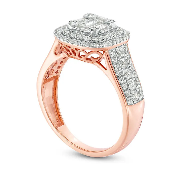 10 CT TW Composite Natural Diamond Double Cushion Frame MultiRow Engagement Ring in Solid 10K Rose Gold Goldia Rings 10 CT TW Composite Natural Diamond Double Cushion Frame MultiRow Engagement Ring in Solid 10K Rose Gold Goldia Rings