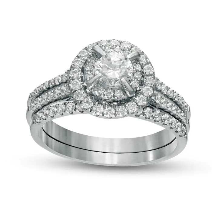 10 CT TW Natural Diamond Double Frame Bridal Engagement Ring Set in Solid 10K White Gold Goldia Rings 10 CT TW Natural Diamond Double Frame Bridal Engagement Ring Set in Solid 10K White Gold Goldia Rings