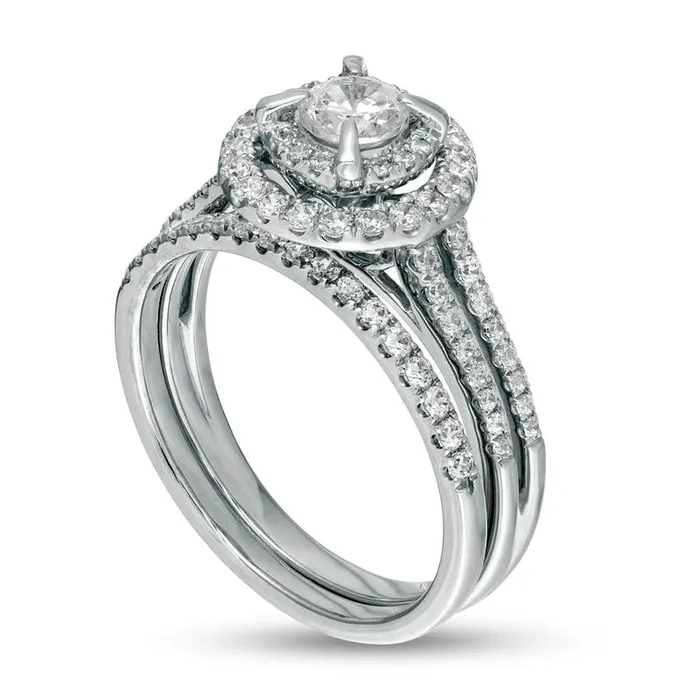 10 CT TW Natural Diamond Double Frame Bridal Engagement Ring Set in Solid 10K White Gold Goldia Rings 10 CT TW Natural Diamond Double Frame Bridal Engagement Ring Set in Solid 10K White Gold Goldia Rings