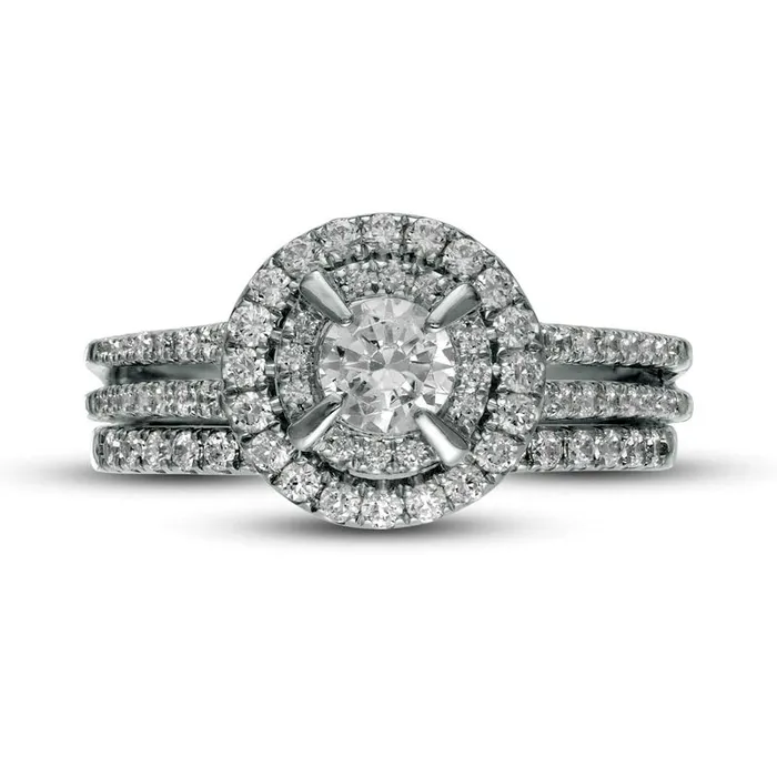 10 CT TW Natural Diamond Double Frame Bridal Engagement Ring Set in Solid 10K White Gold Goldia Rings 10 CT TW Natural Diamond Double Frame Bridal Engagement Ring Set in Solid 10K White Gold Goldia Rings
