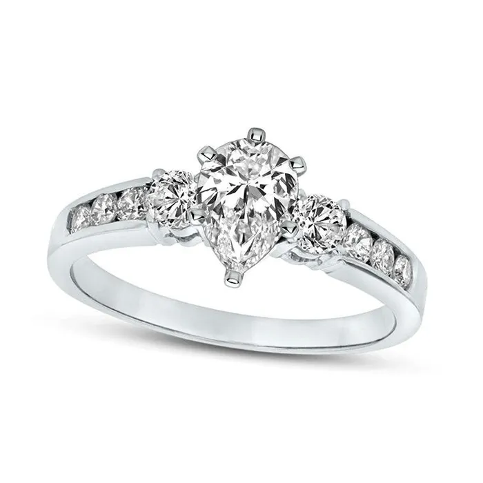 10 CT TW PearShaped Natural Diamond Three Stone Engagement Ring in Solid 14K White Gold JSI2 Goldia Rings 10 CT TW PearShaped Natural Diamond Three Stone Engagement Ring in Solid 14K White Gold JSI2 Goldia Rings