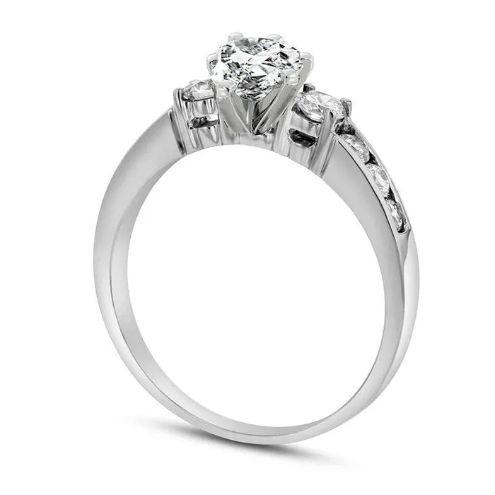 10 CT TW PearShaped Natural Diamond Three Stone Engagement Ring in Solid 14K White Gold JSI2 Goldia Rings 10 CT TW PearShaped Natural Diamond Three Stone Engagement Ring in Solid 14K White Gold JSI2 Goldia Rings