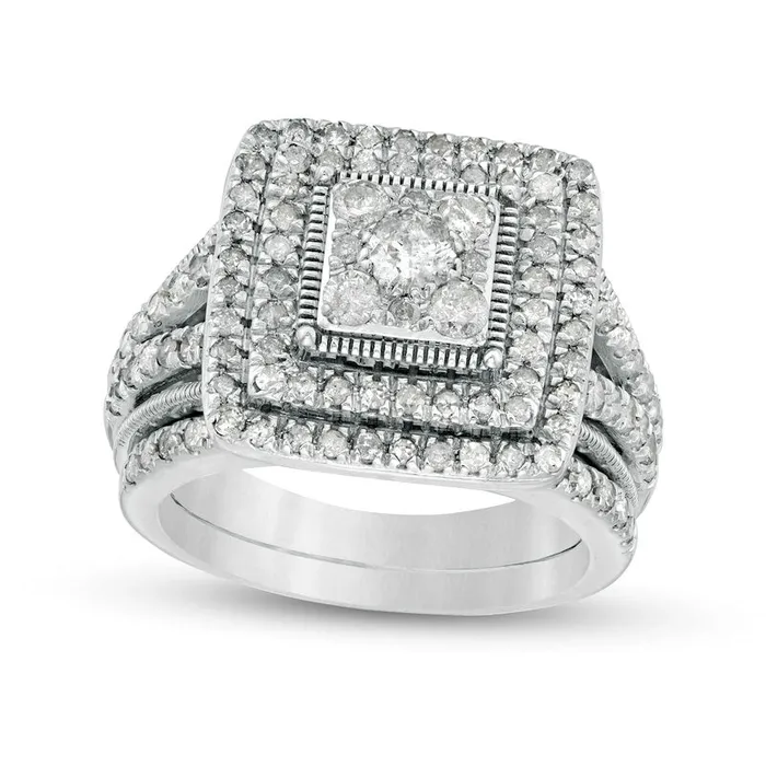 125 CT TW Composite Princess Natural Diamond Frame Antique VintageStyle Bridal Engagement Ring Set in Solid 10K White Gold Goldia Rings 125 CT TW Composite Princess Natural Diamond Frame Antique VintageStyle Bridal Engagement Ring Set in Solid 10K White Gold Goldia Rings