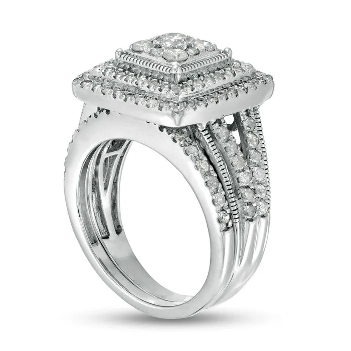 125 CT TW Composite Princess Natural Diamond Frame Antique VintageStyle Bridal Engagement Ring Set in Solid 10K White Gold Goldia Rings 125 CT TW Composite Princess Natural Diamond Frame Antique VintageStyle Bridal Engagement Ring Set in Solid 10K White Gold Goldia Rings