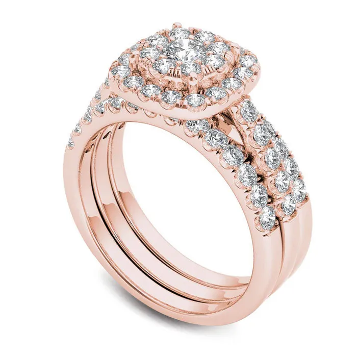 15 CT TW Composite Natural Diamond Frame Three Piece Bridal Engagement Ring Set in Solid 14K Rose Gold Goldia Rings 15 CT TW Composite Natural Diamond Frame Three Piece Bridal Engagement Ring Set in Solid 14K Rose Gold Goldia Rings