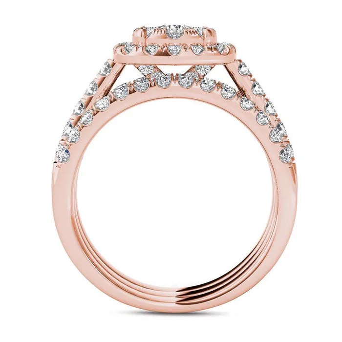 15 CT TW Composite Natural Diamond Frame Three Piece Bridal Engagement Ring Set in Solid 14K Rose Gold Goldia Rings 15 CT TW Composite Natural Diamond Frame Three Piece Bridal Engagement Ring Set in Solid 14K Rose Gold Goldia Rings