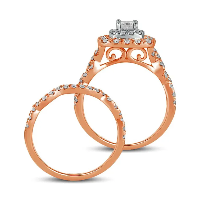 15 CT TW PrincessCut Natural Diamond Double Cushion Frame Twist Shank Bridal Engagement Ring Set in Solid 10K Rose Gold Goldia Rings 15 CT TW PrincessCut Natural Diamond Double Cushion Frame Twist Shank Bridal Engagement Ring Set in Solid 10K Rose Gold Goldia Rings
