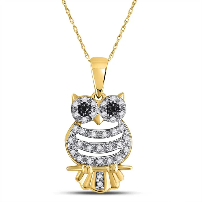 10k Yellow Gold Diamond Owl Pendant 16 Cttw gndatlanta PreStyled Sets