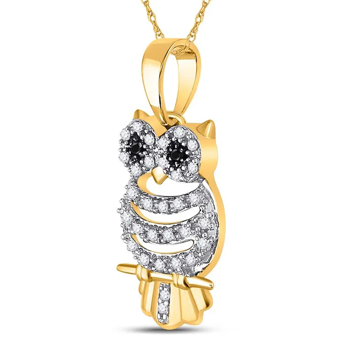 10k Yellow Gold Diamond Owl Pendant 16 Cttw gndatlanta PreStyled Sets