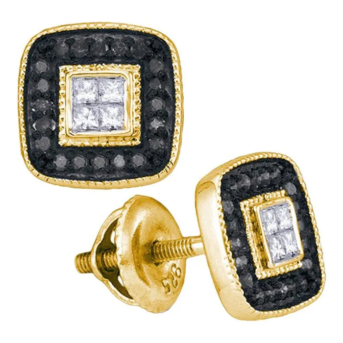10k Yellow Gold Round Black Diamond Square Cluster Earrings 13 Cttw gndatlanta Earrings 10k Yellow Gold Round Black Diamond Square Cluster Earrings 13 Cttw gndatlanta Earrings