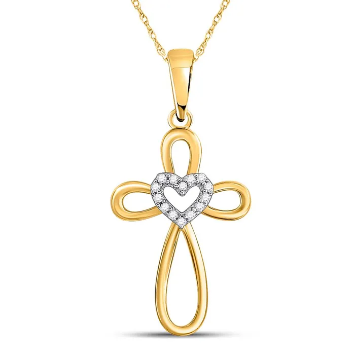10k Yellow Gold Round Diamond Heart Cross Pendant 110 Cttw gndatlanta Necklaces 10k Yellow Gold Round Diamond Heart Cross Pendant 110 Cttw gndatlanta Necklaces