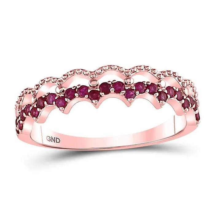 10kt Rose Gold Round Ruby Scalloped Stackable Band Ring 14 Cttw gndatlanta Rings 10kt Rose Gold Round Ruby Scalloped Stackable Band Ring 14 Cttw gndatlanta Rings
