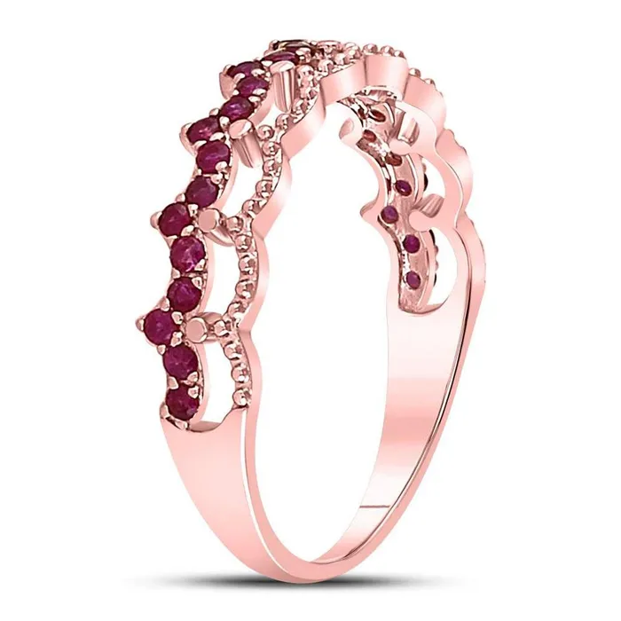 10kt Rose Gold Round Ruby Scalloped Stackable Band Ring 14 Cttw gndatlanta Rings