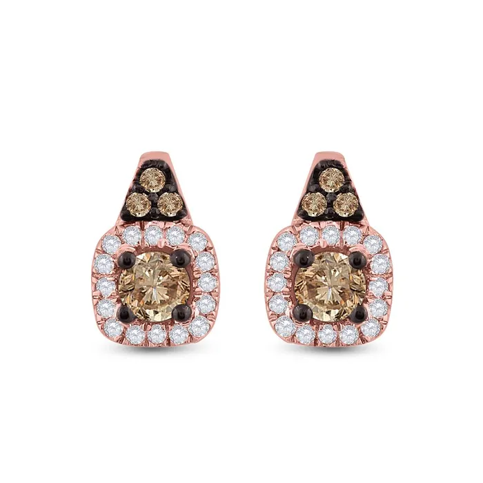 14k Rose Gold Round Brown Diamond Halo Earrings 38 Cttw gndatlanta Earrings