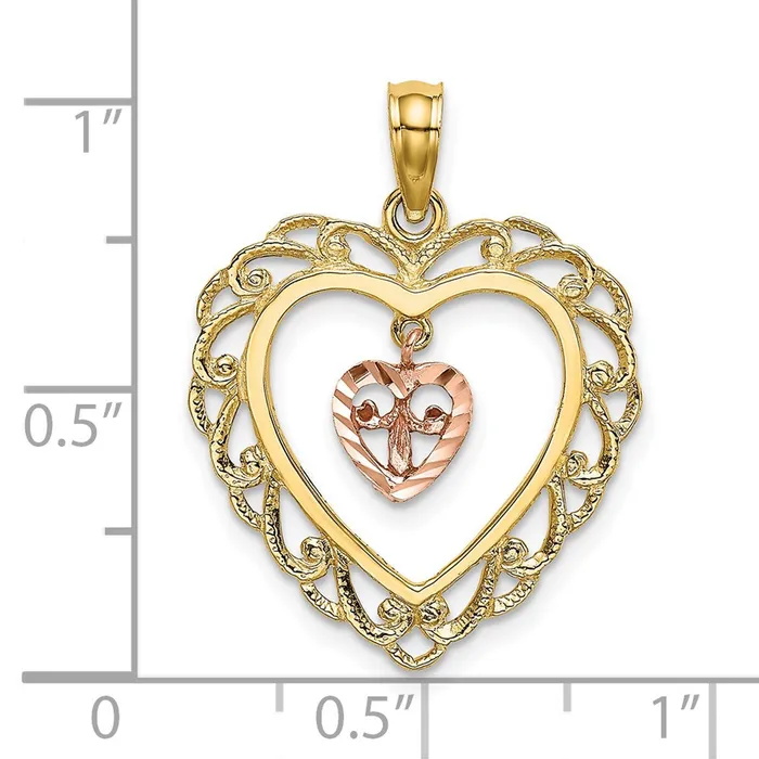 14k Twotone Gold Twotone Gold Diamondcut Mini Heart In Center Heart Charm Goldia Rings