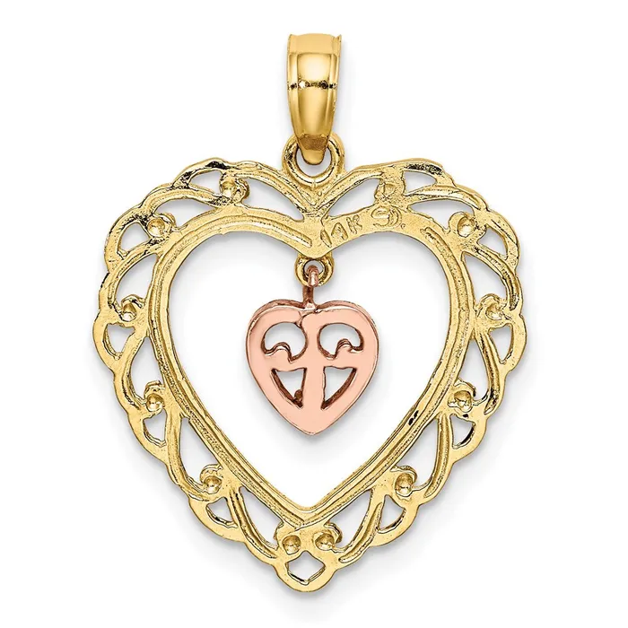 14k Twotone Gold Twotone Gold Diamondcut Mini Heart In Center Heart Charm Goldia Rings