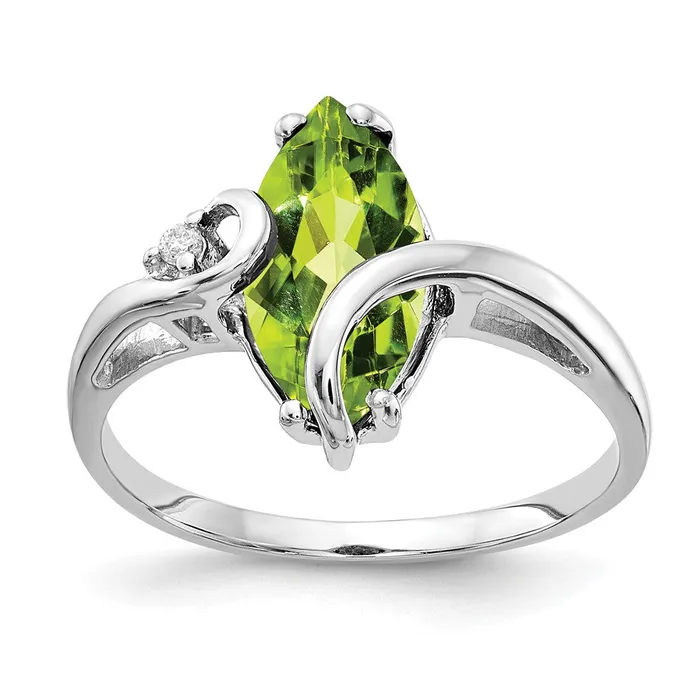 14k White Gold 12x6mm Marquise Peridot VS Diamond ring Goldia Rings