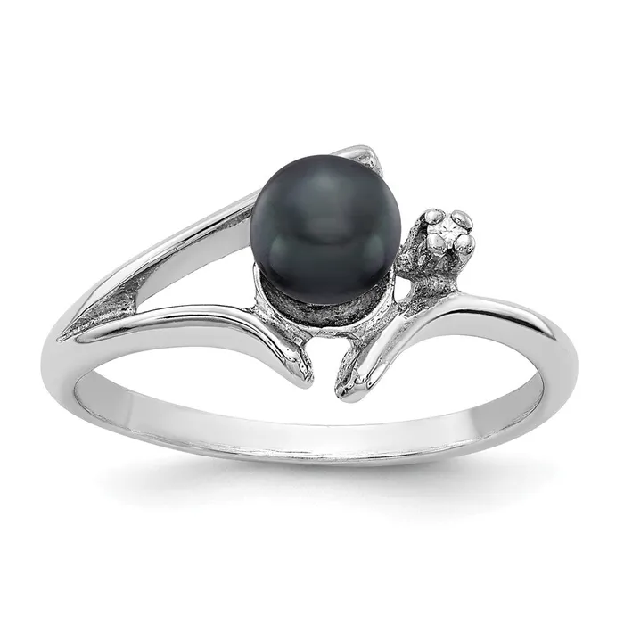 14k White Gold 5mm Black FW Cultured Pearl AAA Real Diamond ring Goldiacom Rings