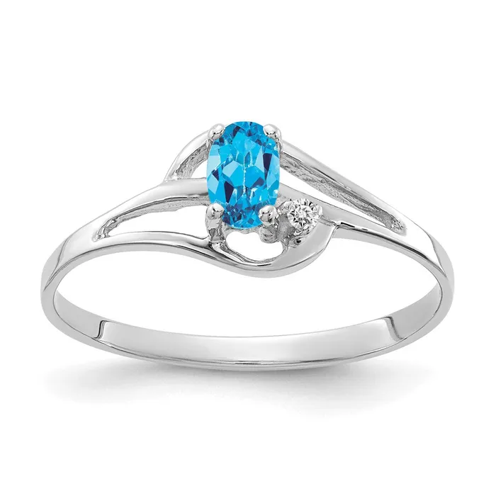 14k White Gold 5x3mm Oval Blue Topaz VS Real Diamond ring Goldiacom Rings