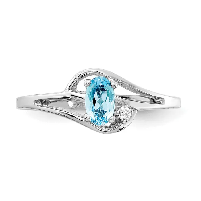 14k White Gold 5x3mm Oval Blue Topaz VS Real Diamond ring Goldiacom Rings