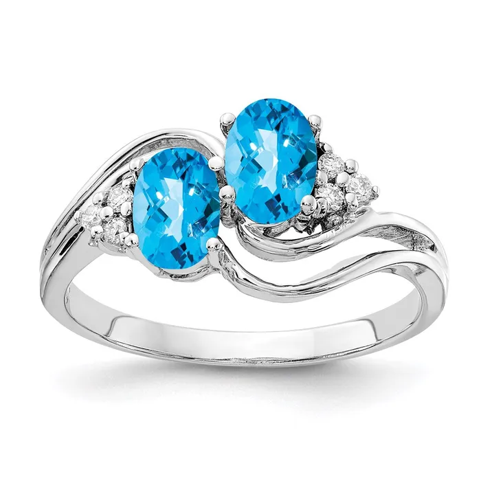 14k White Gold 6x4mm Oval Blue Topaz Checker A Real Diamond ring Goldia Rings 14k White Gold 6x4mm Oval Blue Topaz Checker A Real Diamond ring Goldia Rings