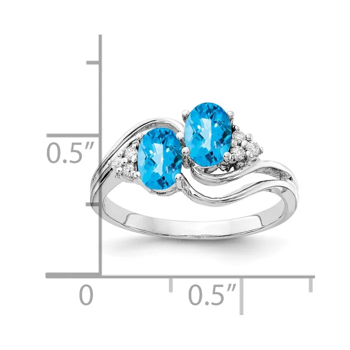 14k White Gold 6x4mm Oval Blue Topaz Checker A Real Diamond ring Goldia Rings