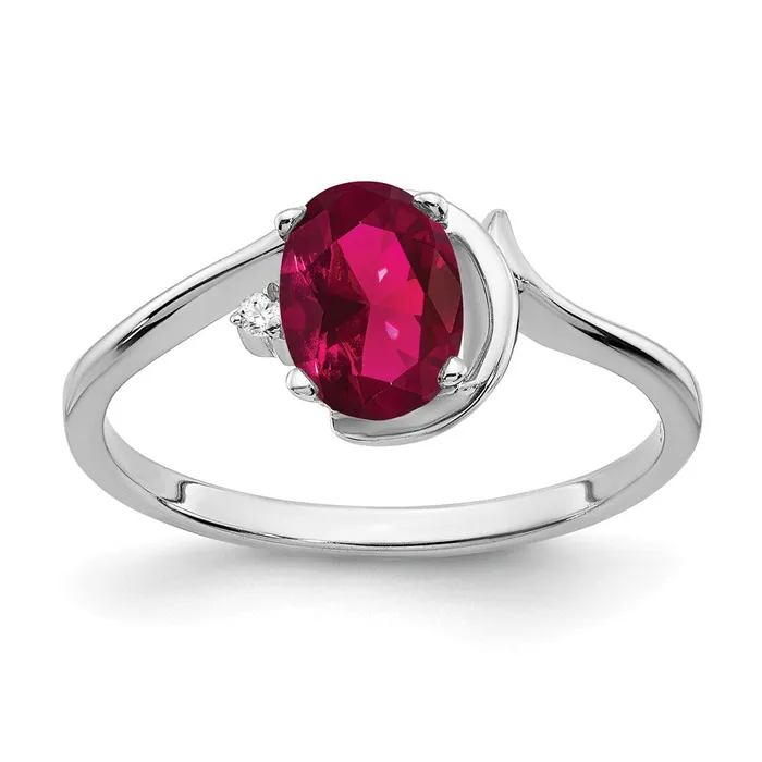 14k White Gold 7x5mm Oval Created Ruby VS Real Diamond ring goldiaca Rings 14k White Gold 7x5mm Oval Created Ruby VS Real Diamond ring goldiaca Rings