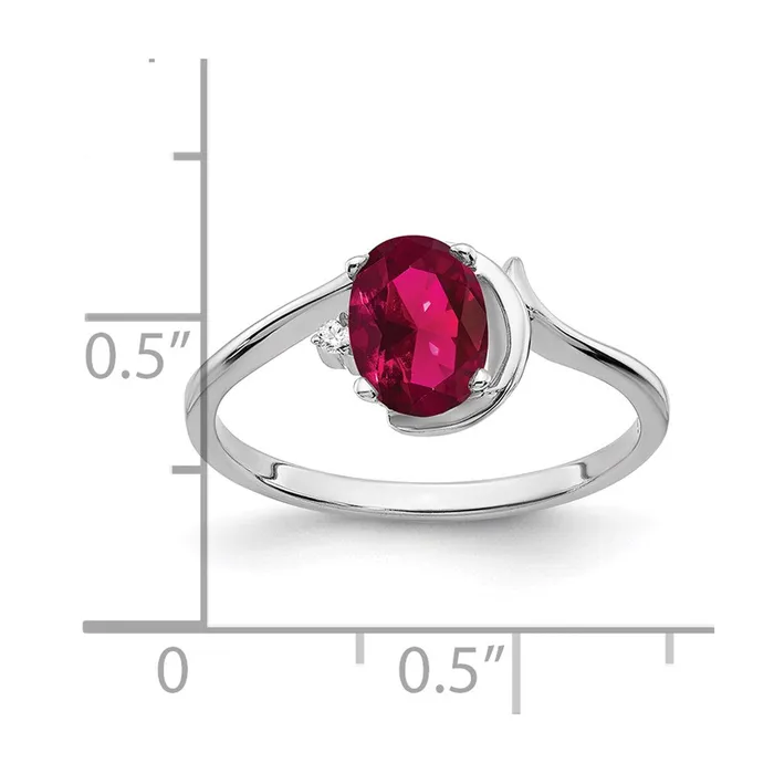 14k White Gold 7x5mm Oval Created Ruby VS Real Diamond ring goldiaca Rings
