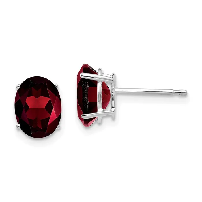 14k White Gold 8x6mm Oval Garnet Earrings Goldia Earrings