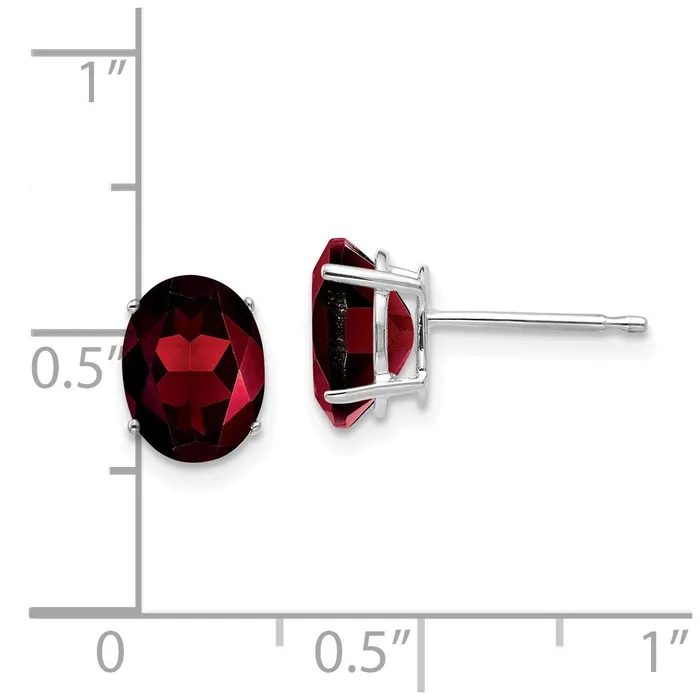 14k White Gold 8x6mm Oval Garnet Earrings Goldia Earrings