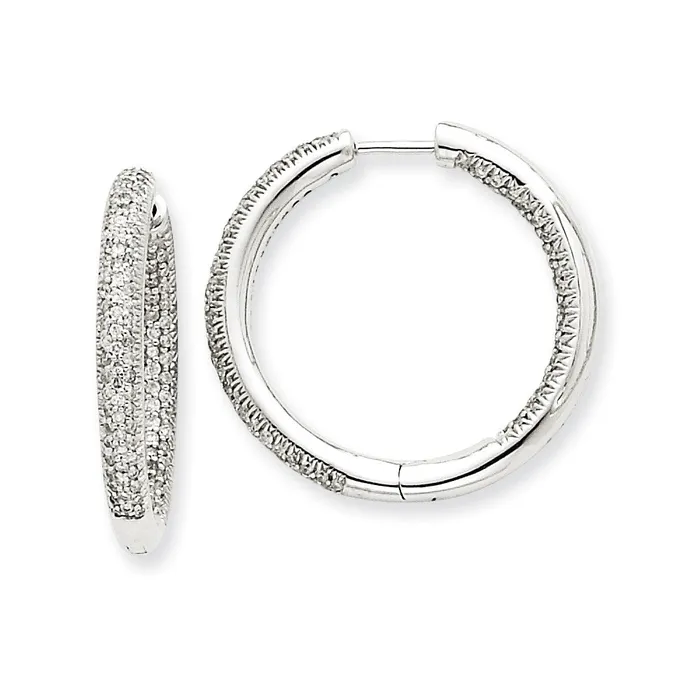 14k White Gold AA Real Diamond In Out Hoop Earrings Goldia Earrings