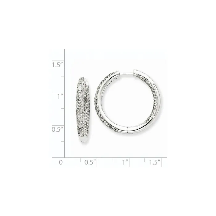14k White Gold AA Real Diamond In Out Hoop Earrings Goldia Earrings