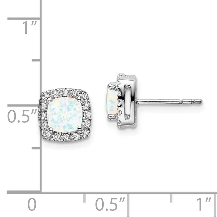 14k White Gold Cushion Created Opal and Real Diamond Halo Earrings Goldia Earrings