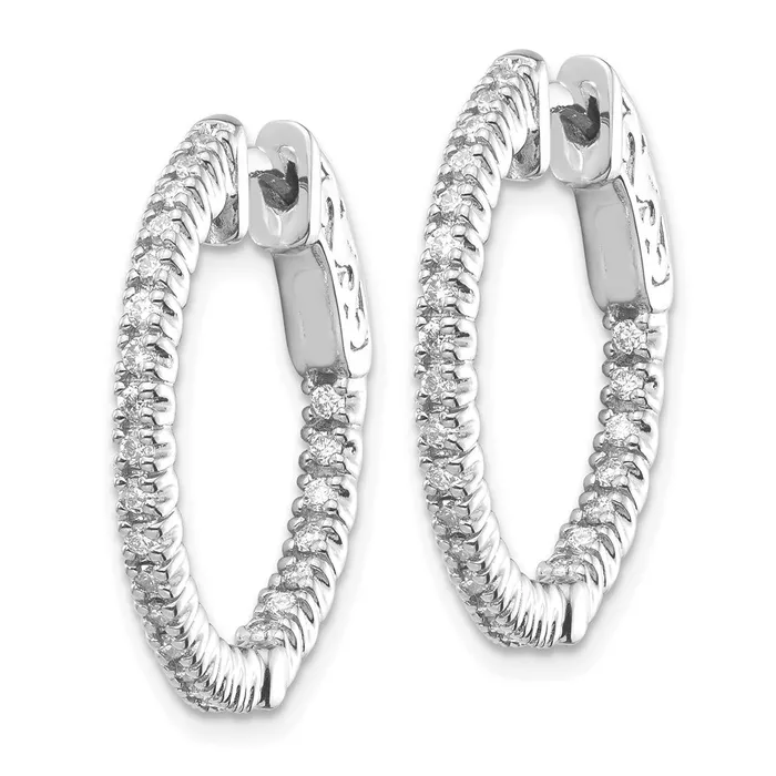 14k White Gold Diamond Round Hoop wSafety Clasp Earrings Goldia Earrings