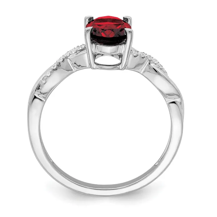 14k White Gold Oval Garnet and Real Diamond Ring Goldia Rings