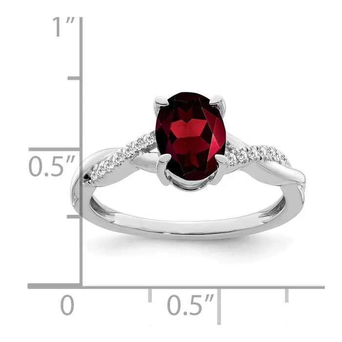 14k White Gold Oval Garnet and Real Diamond Ring Goldia Rings