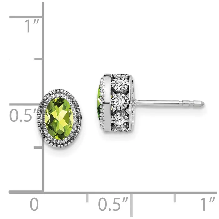 14k White Gold Oval Peridot and Real Diamond Earrings Goldia Earrings