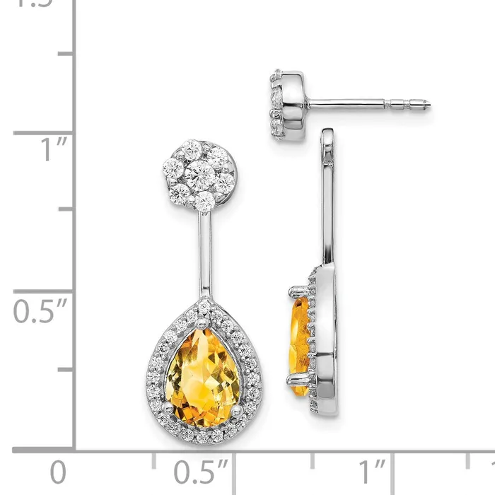 14k White Gold Real DiamondPear Citrine FrontBack Earrings Goldia Earrings