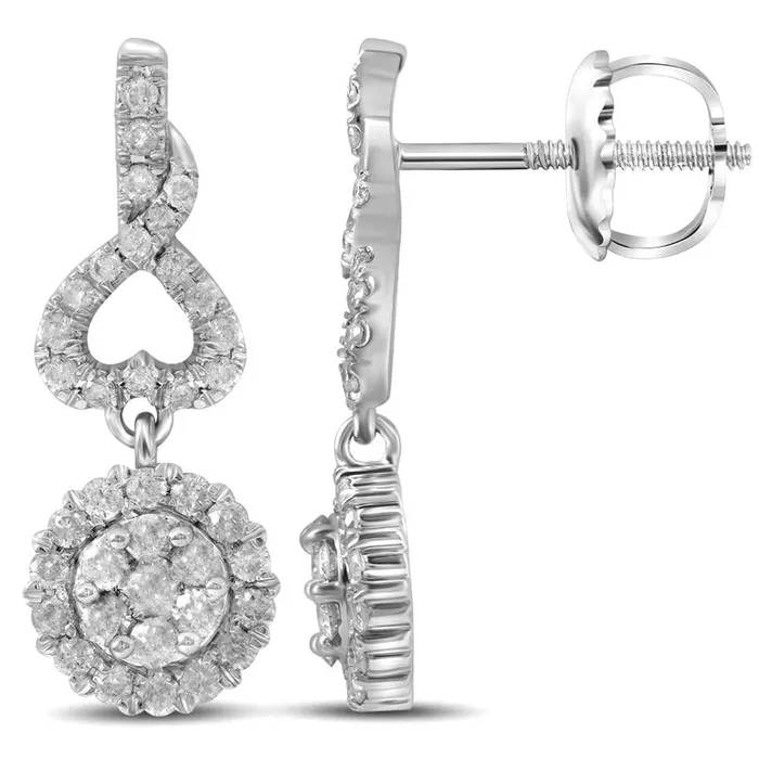 14k White Gold Round Diamond Cluster Dangle Earrings 1 Cttw gndatlanta Earrings 14k White Gold Round Diamond Cluster Dangle Earrings 1 Cttw gndatlanta Earrings