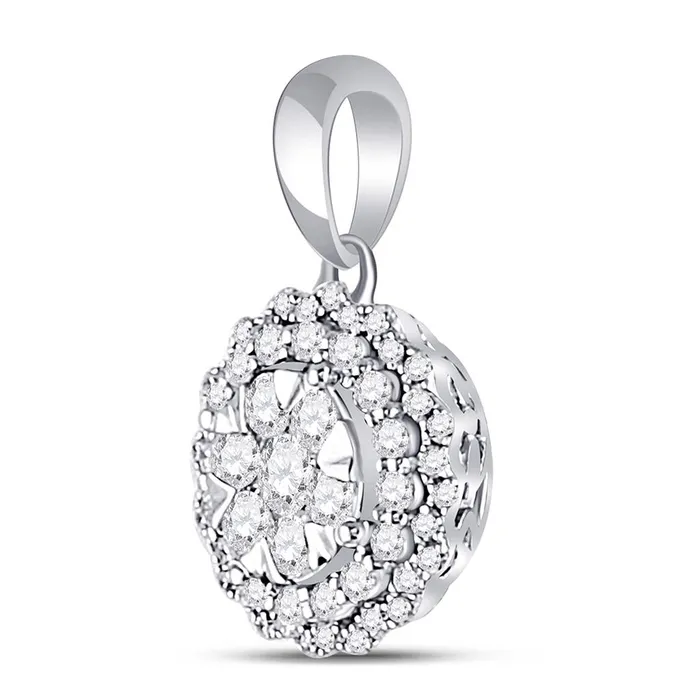 14k White Gold Round Diamond Flower Cluster Pendant 12 Cttw gndatlanta Rings 14k White Gold Round Diamond Flower Cluster Pendant 12 Cttw gndatlanta Rings
