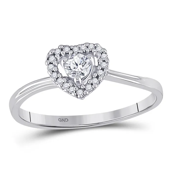 14k White Gold Round Diamond Heart Promise Ring 14 Cttw gndatlanta Rings