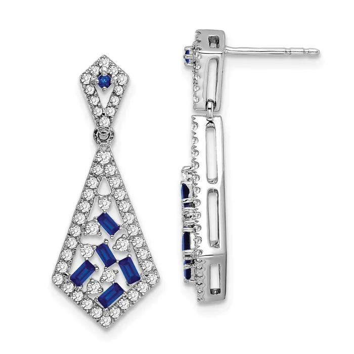14k White Gold Sapphire and Real Diamond Earrings Goldia Earrings